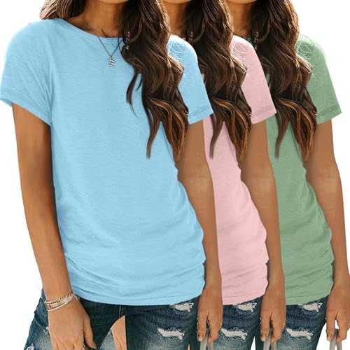 SUNBS Womens 3 Pack T-Shirts Short Sleeve Summer Tops Fashion Basic Tees Comfy Casual Vacation Outfits Workout Clothes 2025