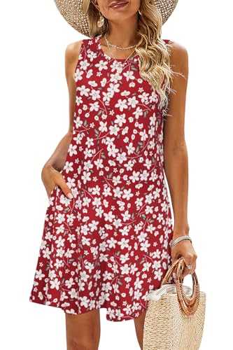 BDTECAOR Summer Dresses for Women Beach Floral Sundress Casual Boho Tank Dress with Pockets