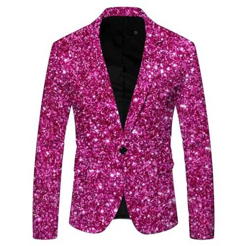 ETHKIA Men Shiny Sequin Blazer Jacket Long Sleeve Glitter Blazer Fashionable Slim Fit Linen Blazer Smoking Jacket Straight-Fit Party Suits