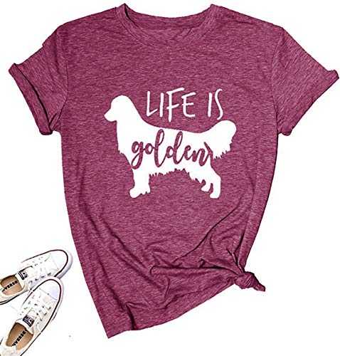 Life is Golden Shirt for Women Cute Dog Mom Graphic Short Sleeve Casual Mama Gifts T-Shirt