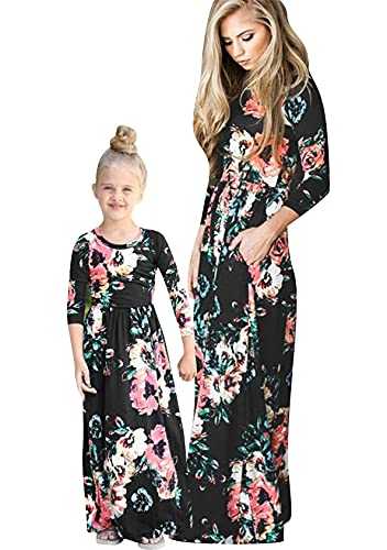 EFOFEI Parent-Child Dress Mother and Daughter Cute One-Piece Dress Long Skirt Printing Elegant Daily Dress Holiday Party Parent-Child Dress