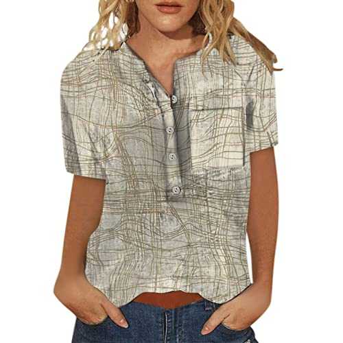 Oversized T Shirts for Women, Floral Printed Tank Top Pleated Front Ladies Henley T-Shirt Blouses for Women UK Women Shirts and Blouse Sale Clearance