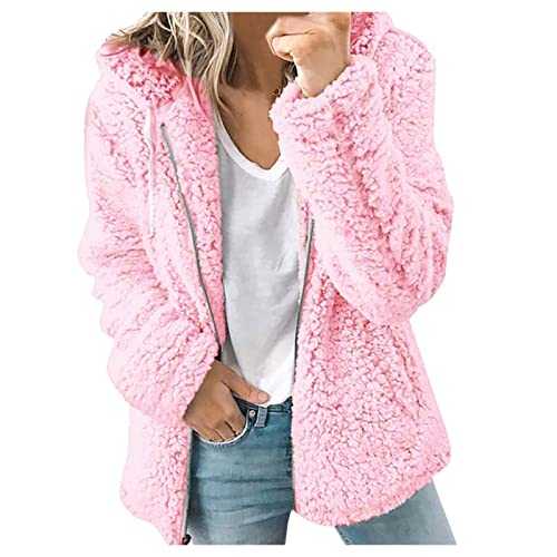 Fleece Coats for Womens UK Full Zipper Soft Fluffy Coats Teddy Fleece Cardigan Jackets Loose Fit Long Sleeve Overcoat Autumn and Winter Warm Hooded Loungewear Longline Outerwear for Girls