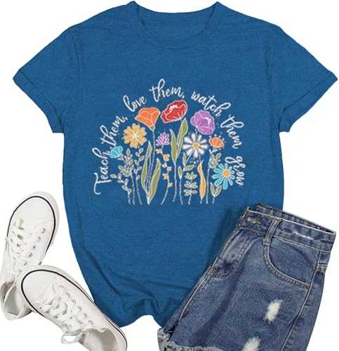 Teacher Life Shirts Women Teacher's Day Tshirt Teacher Gift Short Sleeve Flower Graphic Tee Tops