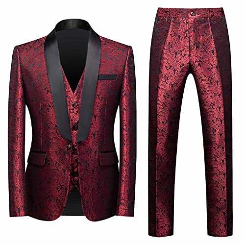 Halloween Costumes- Blazer Men Purple Men's Solid Color Fashion Casual Party Dress Up Suit Jacket Vest Pants Three Pieces Suit Suits for Men