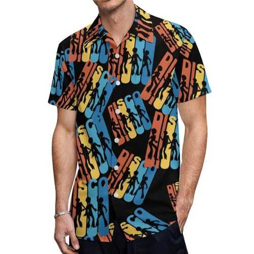 Retro 1970's Disco Fashion Mens Short Sleeve Shirts Button-Down Tops T Shirts Casual Pocket Tees