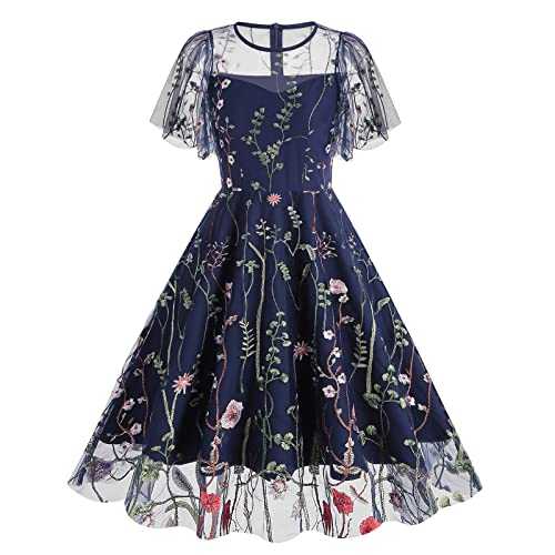 Odizli Cocktail Dresses for Women Elegant Vintage Sleeveless Embroidered Swing Dress Wedding Formal Evening Party Ball Gown