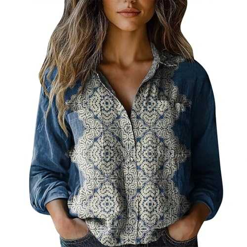 Womens Tops Linen Button Shirt Fashionable Casual Retro Printed Summer V-Neck Tunic Y2K Blouses Going Out Top