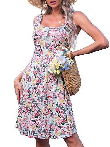 FENSACE Women's Scoop Neck Sleeveless Midi Casual Flared Tank Floral Printed