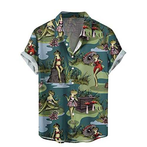 NQyIOS Hawaiian Shirt Mens Short Sleeve Summer Beach Shirts for Men Funky Floral Hawaii Cuban Collar T-Shirts Regular Fit Button Down Cuban Guayabera Tshirts Tropical Vacation Tops