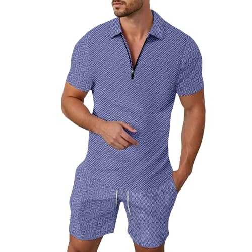 Men's Polo Shirt and Shorts Set 2 Piece Summer Outfits Short Sleeve Athletic Tracksuit Running Tshirt Shorts Sets Vacation Clothes Sportswear Sweatsuit for Gym Running Exercise Fitness