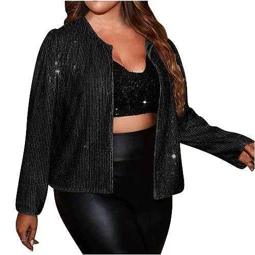 Zeiayuas Sequin Jacket for Women UK Elegant Glitter Club Party Suit Jackets Y2K Clothes Plus Size Sparkly Coats Glitter Shiny Outwear Clubbing Party Club Jackets Short Blazer