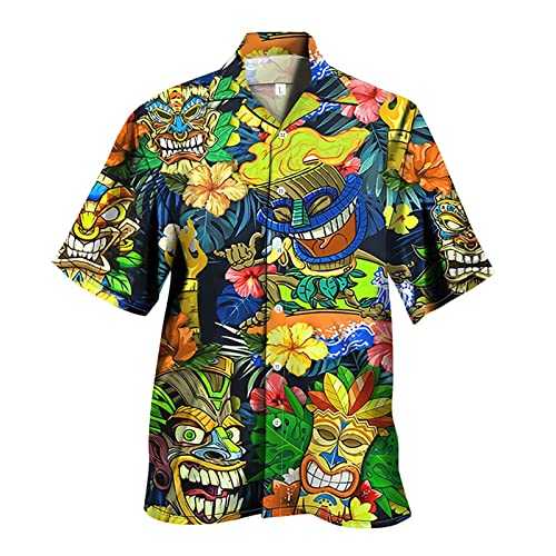 Hawaiian Shirt for Men Funky Beach Flower Leaves Print T-Shirts Regular Fit Button Down Short Sleeve Daily Tropical Holiday Shirts Printed Palmshadow Clothing Bowling Tee Tops