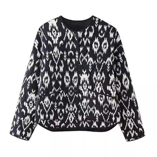 Puffer Jacket Women Trend Print Casual Loose Jackets for Women Crop Lapel Neck Outwear Women's Coats Daily Party Fall Winter Jackets Long Sleeve Outerwear