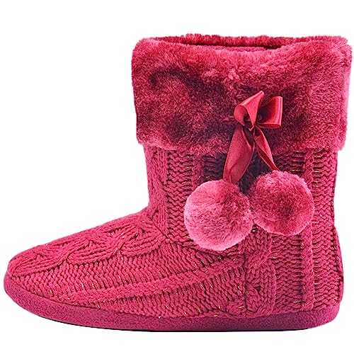 AIREE FAIREE Slipper Boots Women Made From Faux Fur With Pom Poms – Features a Non Slip sole – The Perfect Warm Ladies Fluffy Slippers