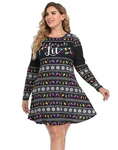 HDE Womens Plus Size Party Dress Ugly Christmas Sweater Long Sleeve Skater Dress