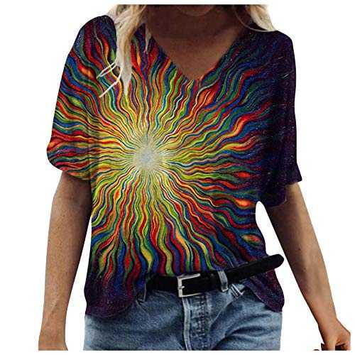 Women Tops Summer Sale Clearance Fashion Ladies's Summer Printed Short Sleeve Crew-Neck T-Shirt Casual Tee Tops UK Size Casual Tunic