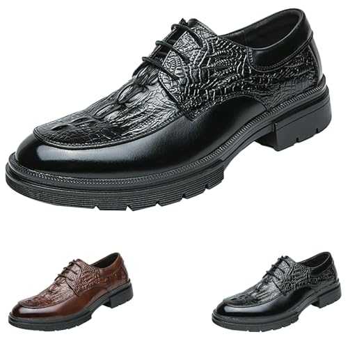 Mens Fashion Crocodile Embossing Patent Leather Shoes Mens Classic Oxford Loafers Leather Shoes Breathable Lightweight Soft Cushioned Insole Comfortable for Work, Travel, Business