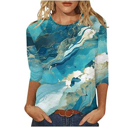 CGGMVCG T-Shirts for Women Casual Blouses Three Quarter Sleeve Crew Neck Three Quarter Length Sleeve Tops for Women