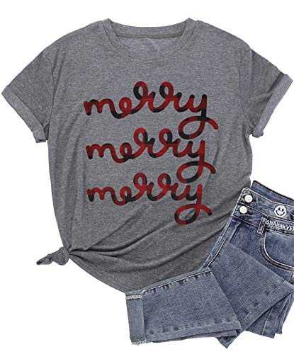 Christmas Shirts Womens Merry and Bright Shirt Xmas Holiday Tshirt Christmas Lights Tee Tops