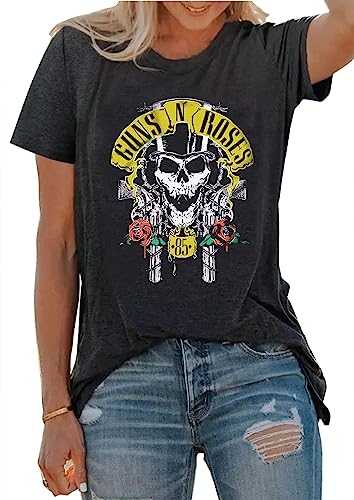 Women Guns N' Roses Graphic Print Shirt Top Vintage Rock Music Tee Shirt Funny Letter Print Short Sleeve Band Shirt