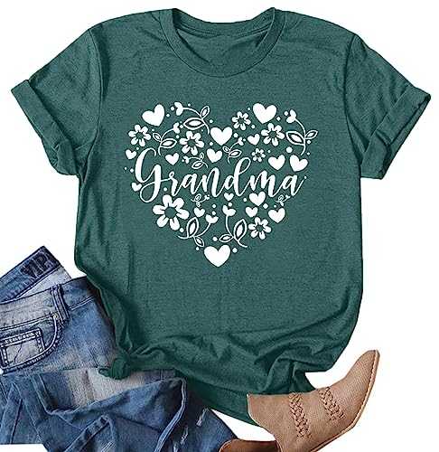 Grandma Shirt for Women Grandmother Heart Printed Tshirt Floral Mama Casual Tee