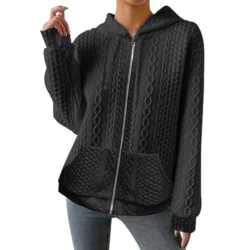 Cocila plus Coat Women's Autumn Solid Jacquard Zipper Cardigan Patch Pocket Loose Comfortable Casual Coat Womens Long Trench Coat Stylish Women Insulated Jacket