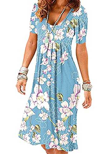 EFOFEI Women Plus Size Loose Dress Beach Holiday Dress Party Cocktail Dress Blue Lily XL