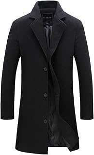 Men's Wool Overcoat Long Trench Coat Regular Fit Notched Collar 3 Button Winter Woolen Blend Jackets Coat Peacoat