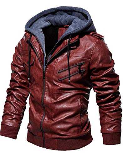 Men's Vintage Casual Faux Leather Jacket with Hood for Winter Motorbike Jacket Fashion Black Brown Bomber Winter Leather Jacket Coat