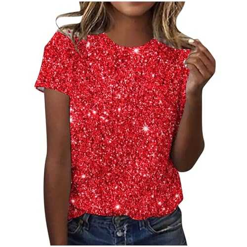 AMhomely Short Sleeve Tunic Tops for Women UK Sparkling Like Tops Ladies Elegant Blouse Gradient Print Casual T Shirts Crewneck Tunic Tops Loose Fit Pullover Tops (Not Sequin