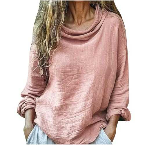 Womens Long Sleeve Shirts UK Fashion Cowl Neck Blouse Casual Pullover Pleated Lightweight Tops 2025 Spring Summer Loose Fit T-Shirt Dressy Comfy Office Work Shirts