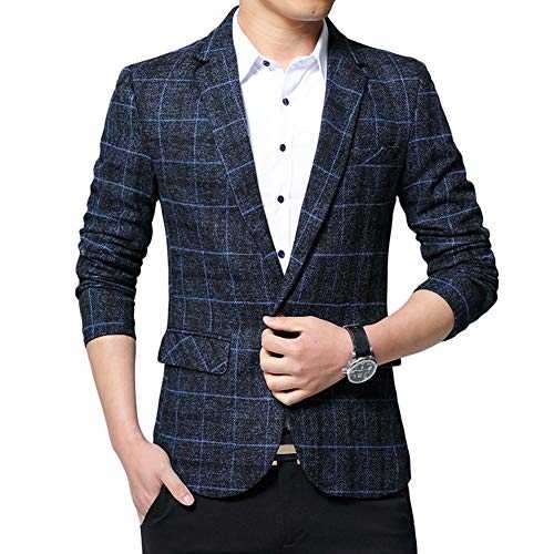 YOUCAI Mens Casual Blazer Tweed Check Suit Jacket Plaid Suits Slim Fit Blazer Coat One Button Suits Business Suit Jackets