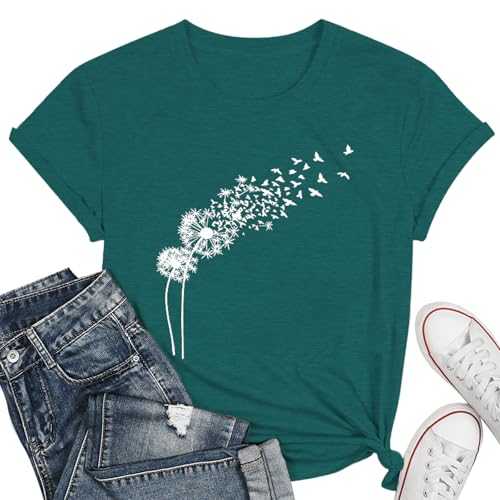 Dandelion Shirt Women Cute Flower Graphic T-Shirts Summer Wildflower Short Sleeved Tops