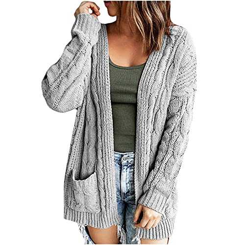 AMhomely Chunky Cardigans for Women Casual Pockets Cable Knitted Open Front Cardigan Coats Sweater Jackets Ladies Loose Knitwear Oversized Sweater