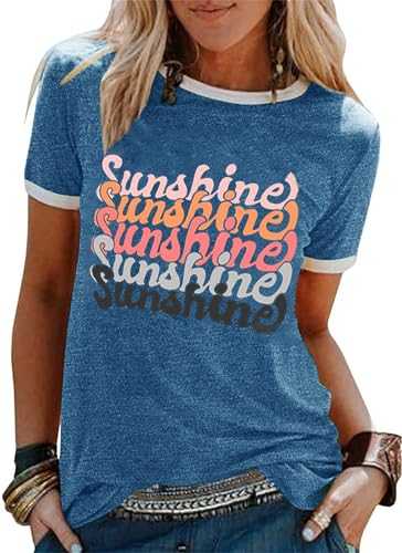 YEXIPO Womens Bring On The Sunshine T-Shirt Graphic Tees Letter Printed Loose Casual Summer Funny Tops