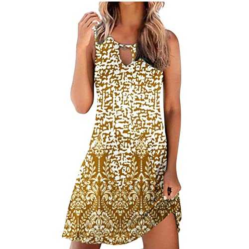 Zeiayuas Boho Dresses for Women UK Sleeveless V Neck Dresses Casual Floral Print Sundress A-Line Tunic Midi Dress Loose Fit Pullover Dress T Shirt Lounge Dress Beach Holiday Sundress