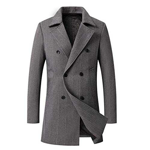 AMhomely Long Coats For Men Uk Mens Work Jackets Smart Casual 3/4 Length Fitted Jacket Business Woolen Coat Fashion Double Breasted Lapel Mid Length Coat Loose Fit Coats Sale Clearance