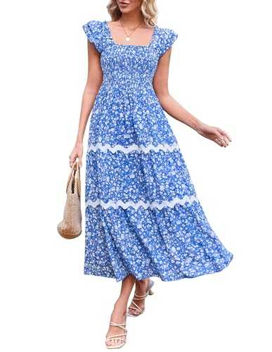 GRACE KARIN Summer Dresses for Women UK A-Line Sleeveless Straps Floral Maxi Dress with Pockets