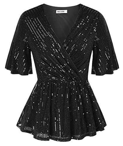 GRACE KARIN Women Peplum Short Sleeve Plus Size V Neck Elegant Evening Work Top