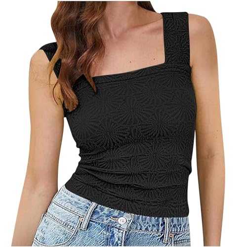 Women's Vests Square Neck Sexy Cami Tops Ladies Summer Tops with Wide Strappy Crop Top Plain Floral Print Camisole Sleeveless Shirts Slim Fit Yoga Gym Going Out Tank