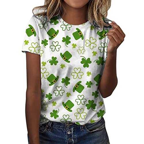 St Patrick's Day T-Shirt Women's Leprechaun Costume Clover T-Shirts Summer Causal Personalized Lightweight Short Sleeve Lucky Shamrock Lucky Green Tops Funny Paddy's Day Tops Ireland Clover Tshirt
