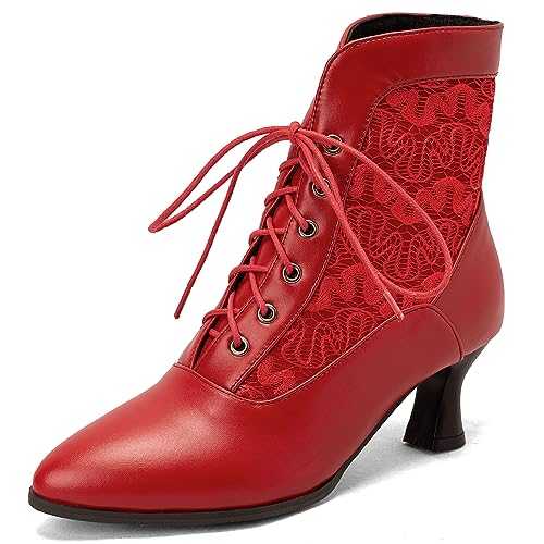 Women Classic Lace-up Ankle Boots with Kitten Heels and Pointed Toe