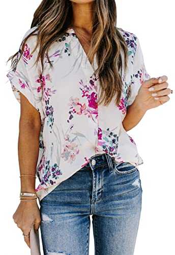 Ancapelion Women's Casual Loose Printed Chiffon Blouse Summer Short Sleeve Shirt for Ladies