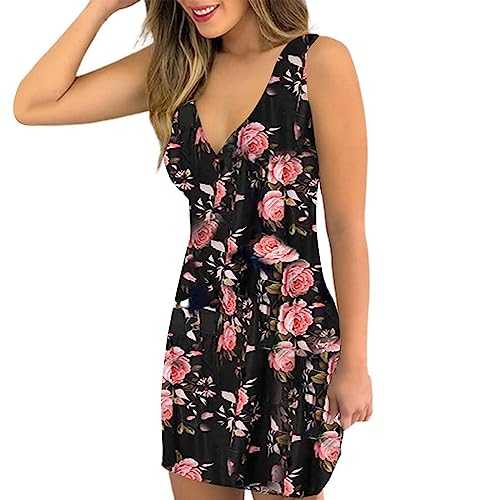 AMDOLE Maxi Dresses for Women UK American Plus Size Sexy V Neck Printed Dress Ladies Dresses