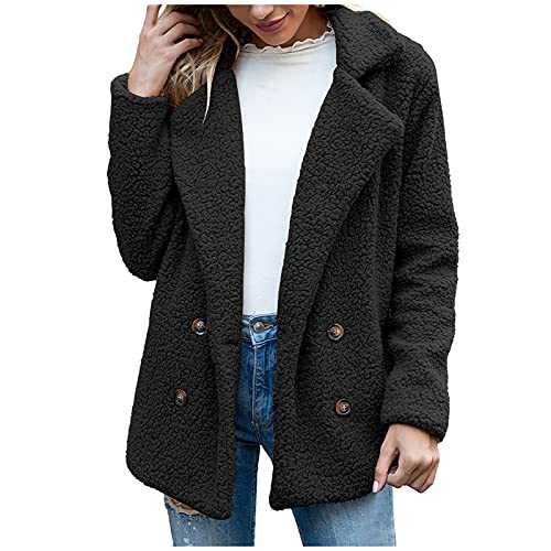 AMhomely Women Coat Sale Clearance Ladies Warm Jacket Solid Turn Coat Down Collar Lambswoo Outerwear Puffy Jacket Thickened Warm Winter Windbreaker Oversized Thermal Jacket Fall Clothes Outfits