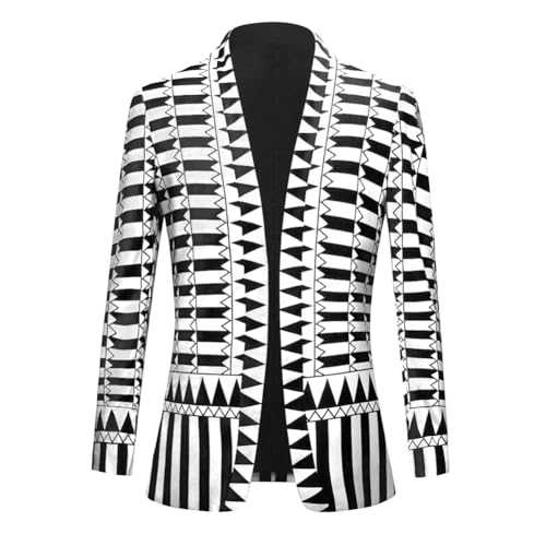 Men's Slim Fit Casual Blazer Stripe Printed Blazers Jacket Designer Collarless Jacket