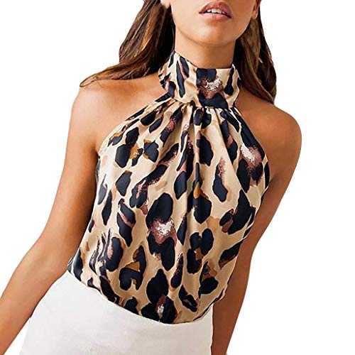 Cocila Womens Fashion Sexy Leopard Printed Halter Neck Cami Vest Evening Party Blouse Tank Tops