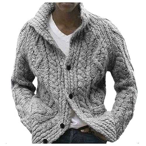 NQyIOS Mens Cardigan Knitted Jacket Coat Shawl Collar Loose Chunky Cable Knit V Neck Knitwear Outerwear Long Sleeve Buttoned Overcoat Classic Pullover Sweaters Warm Winter Jumper for Men UK