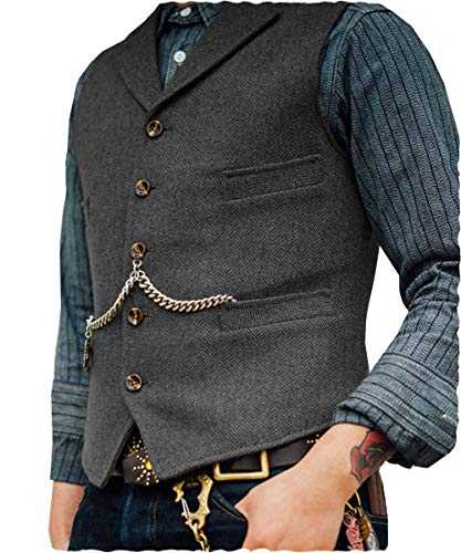 Classic Mens Wool Tweed Suit Vest Casual Sleeveless Jacket Herringbone Waistcoat for Tuxedos